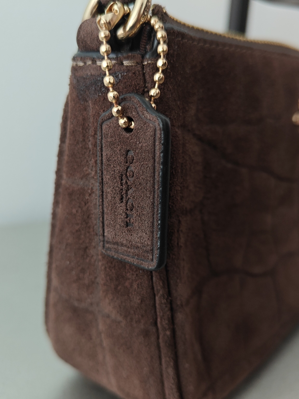 COACH Brown Suede Croc-Embossed Mini Shoulder Bag - Picture 6 of 7